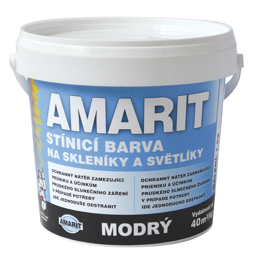 Amarit modrý * Stínící barva na skleníky a světlíky. Amarit modrý * Stínící barva na skleníky a světlíky.