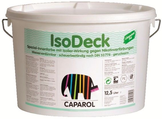 Caparol IsoDeck 15 kg * Speciální barva proti zabarvení od nikotinu, tónovatelná. Caparol IsoDeck 15 kg * Speciální barva proti zabarvení od nikotinu, tónovatelná.
