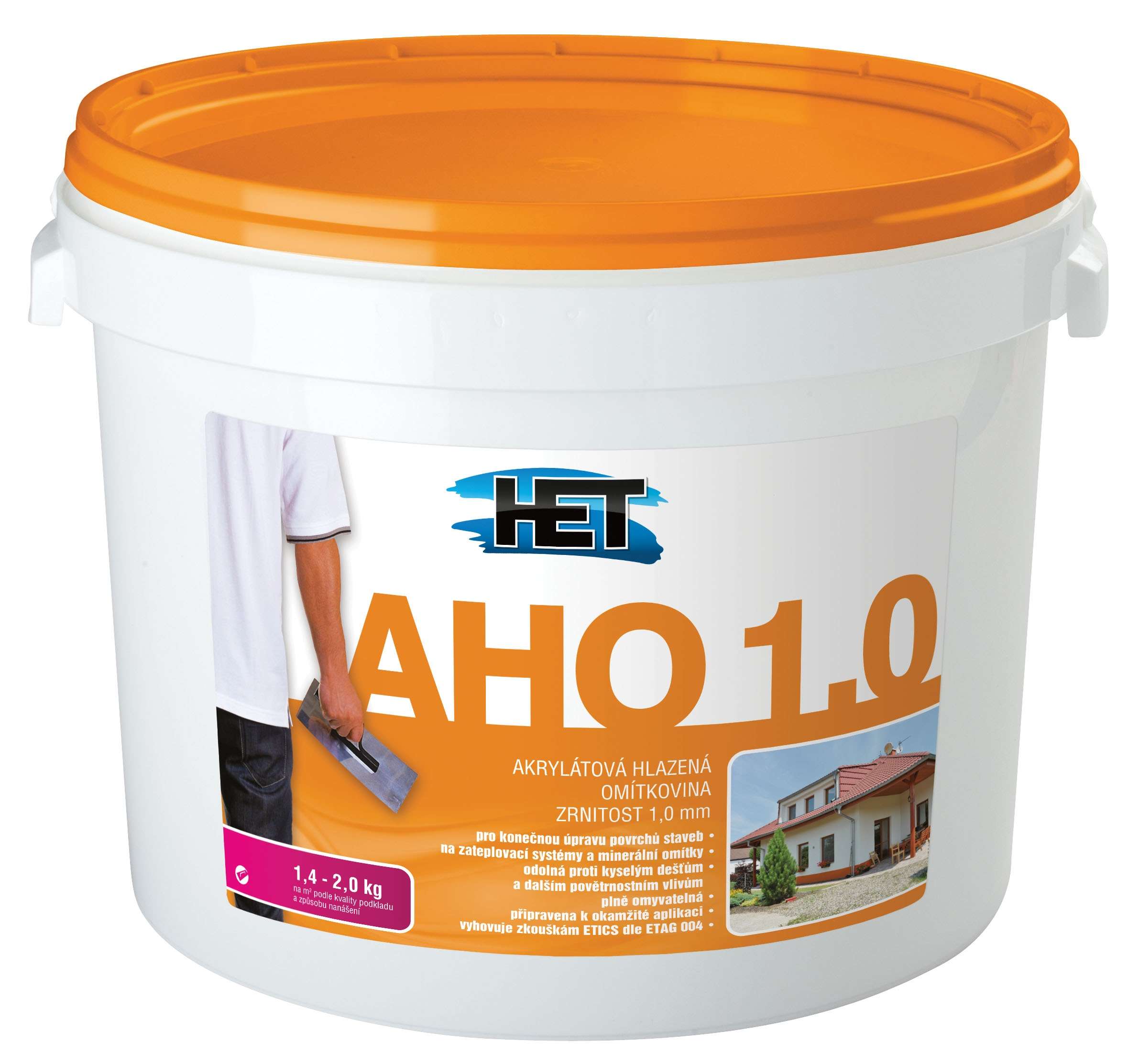 Het AHO akrylátová hlazená omítka * Akrylátová hlazená tenkovrstvá omítka zrnitosti 1, 1,5, 2 a 3 mm. 1
