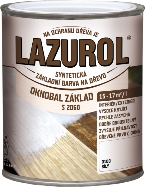 Lazurol Oknobal základ S2060 0100 bílá 0,6 L * Barva syntetická základní rychleschnoucí. 1