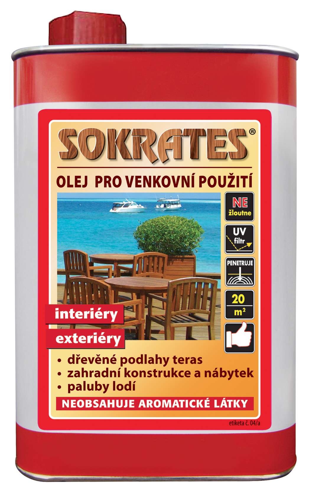Sokrates Olej pro venkovní použití * Tvrdý olej s UV filtrem na dřevěné podklady. 1