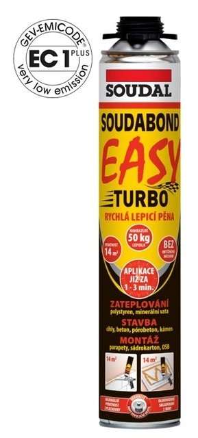 Soudal Soudabond Easy Turbo * Velmi rychle tuhnoucí jednosložková lepicí pěna. Soudal Soudabond Easy Turbo * Velmi rychle tuhnoucí jednosložková lepicí pěna.