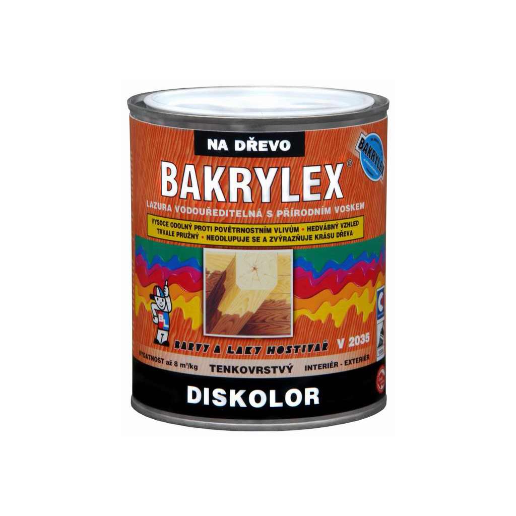 Bakrylex discolor V2035 * Lazura vodouředitelná tenkovrstvá na dřevo s přírodním voskem. Bakrylex discolor V2035 * Lazura vodouředitelná tenkovrstvá na dřevo s přírodním voskem.